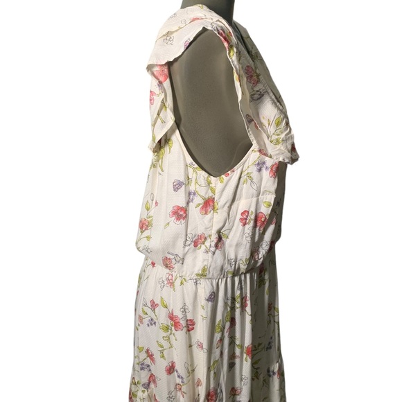 Clockhouse size 42/L/XL flower bird butterfly print ruffle dress viscose - Picture 10 of 13